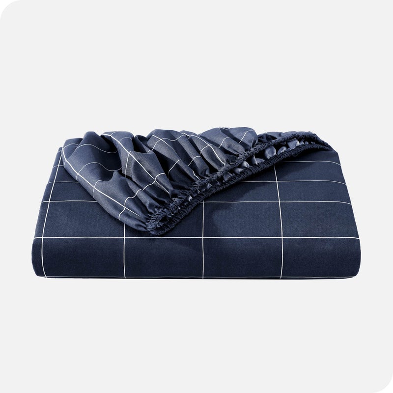 Bare Home Bare Home Fitted Bottom Sheet Queen Size - Premium 1800 Microfiber - Ultra-Soft Hotel Luxury - Deep Pocket - Durable and Long Lasting (Queen  Grid - Midnight Blue/White)  - Image 4
