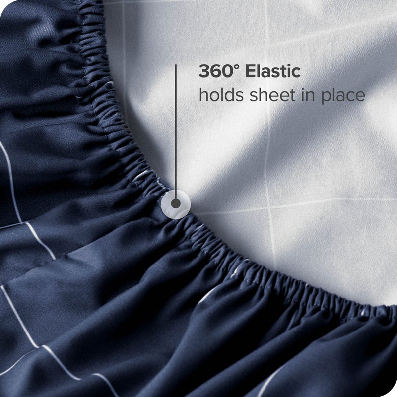 Bare Home Bare Home Fitted Bottom Sheet Queen Size - Premium 1800 Microfiber - Ultra-Soft Hotel Luxury - Deep Pocket - Durable and Long Lasting (Queen  Grid - Midnight Blue/White)  - Image 3