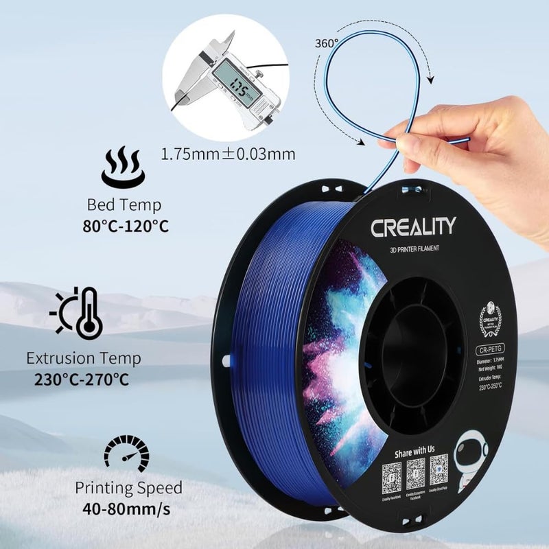 3idea CREALITY 3D Transparent Blue Upgraded PETG Filament1.75mm 1kg for 3D Printer - Image 4