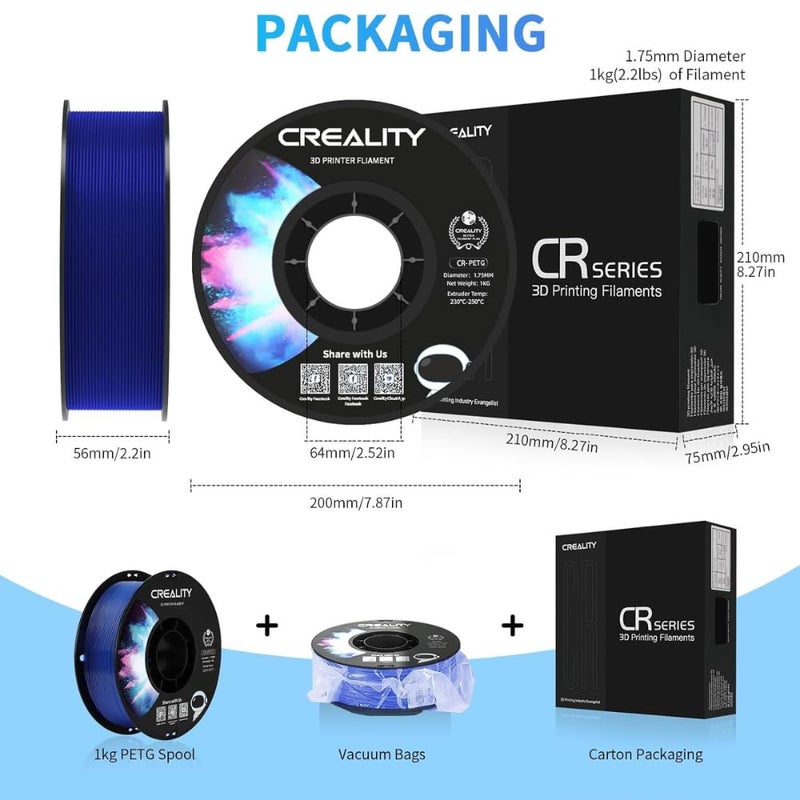 3idea CREALITY 3D Transparent Blue Upgraded PETG Filament1.75mm 1kg for 3D Printer - Image 5