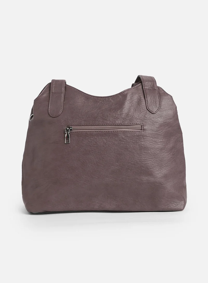 Haute Sauce Solid Zip Lock Regular Vegan Leather Hand Bag