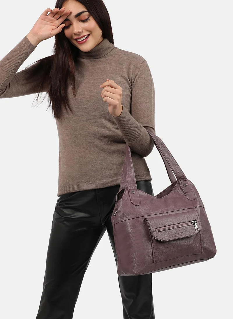 Haute Sauce Solid Zip Lock Regular Vegan Leather Hand Bag