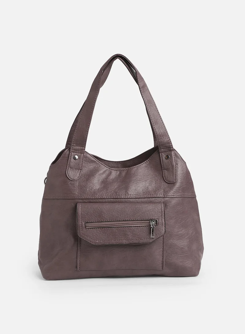 Haute Sauce Solid Zip Lock Regular Vegan Leather Hand Bag