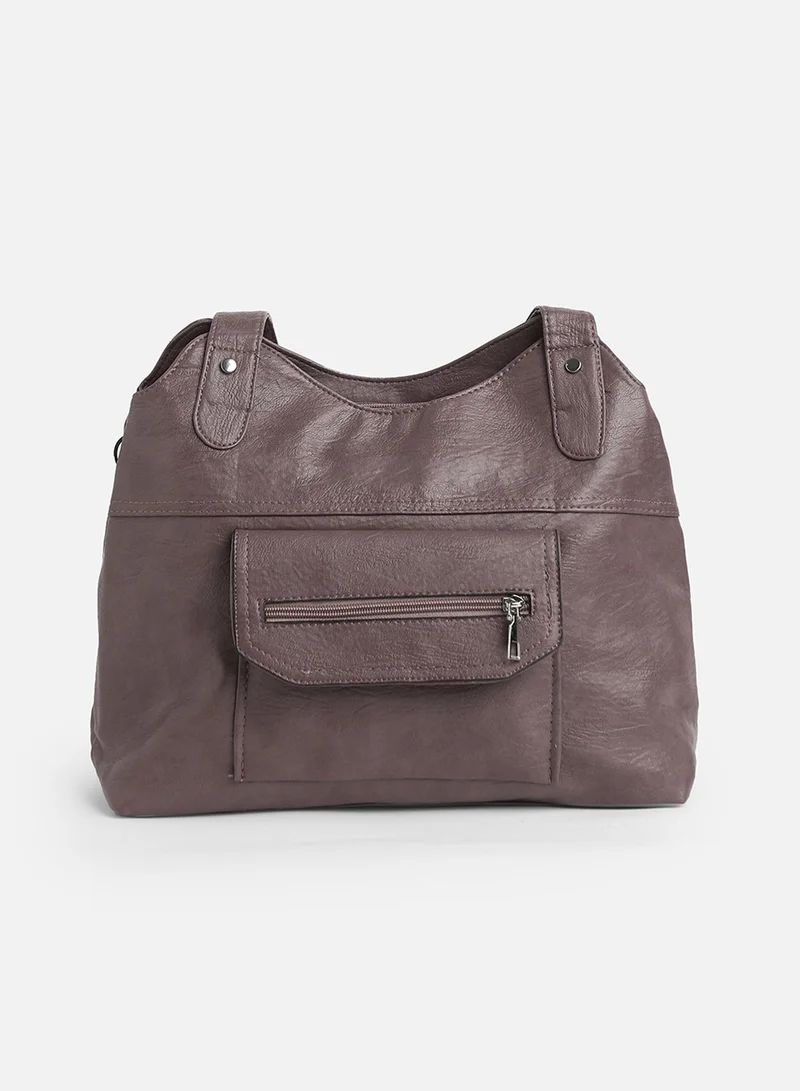Haute Sauce Solid Zip Lock Regular Vegan Leather Hand Bag