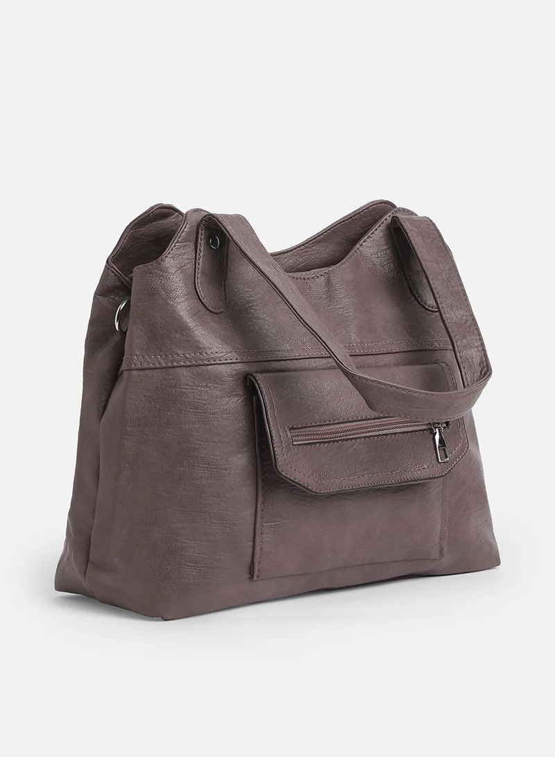 Haute Sauce Solid Zip Lock Regular Vegan Leather Hand Bag