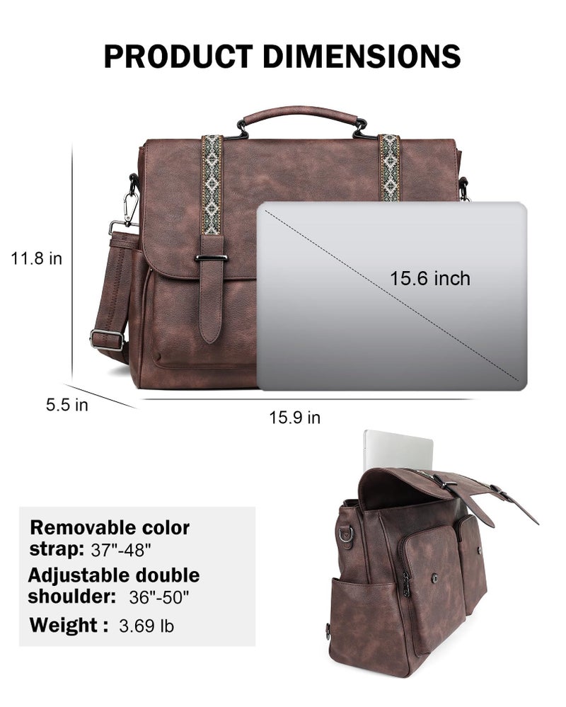 FADEON Messenger Bag for Women, Designer Leather Satchel Backpack Purses Large Laptop Briefcase Multi Pocket Shoulder Bags - Image 3
