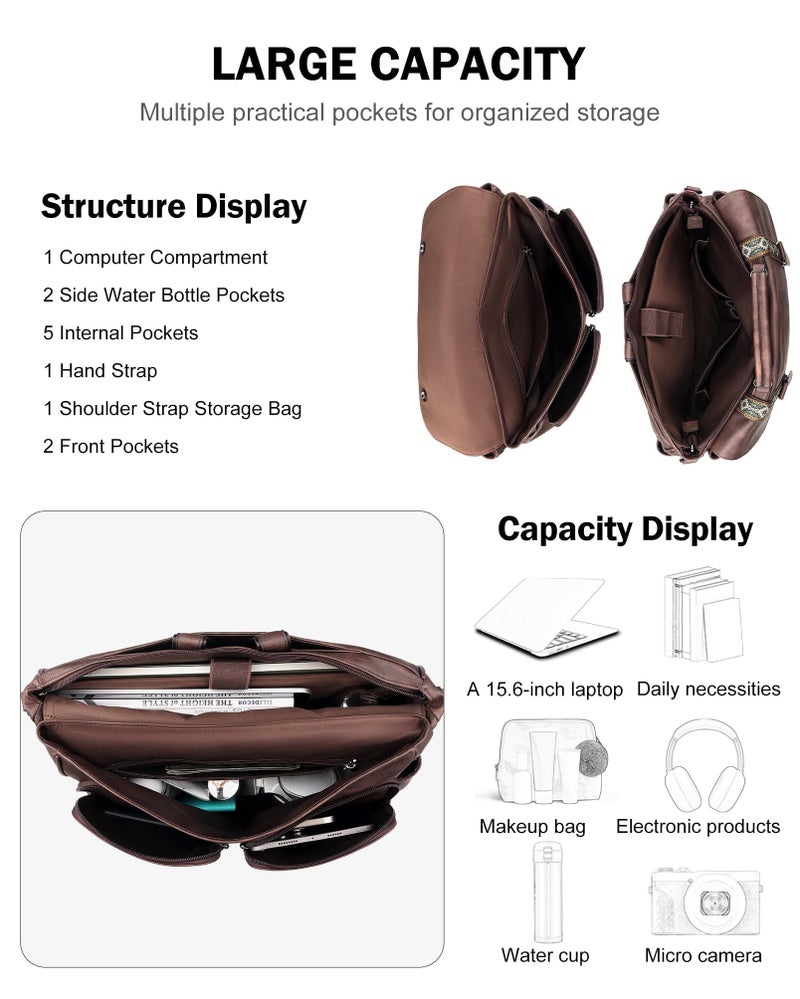 FADEON Messenger Bag for Women, Designer Leather Satchel Backpack Purses Large Laptop Briefcase Multi Pocket Shoulder Bags - Image 5