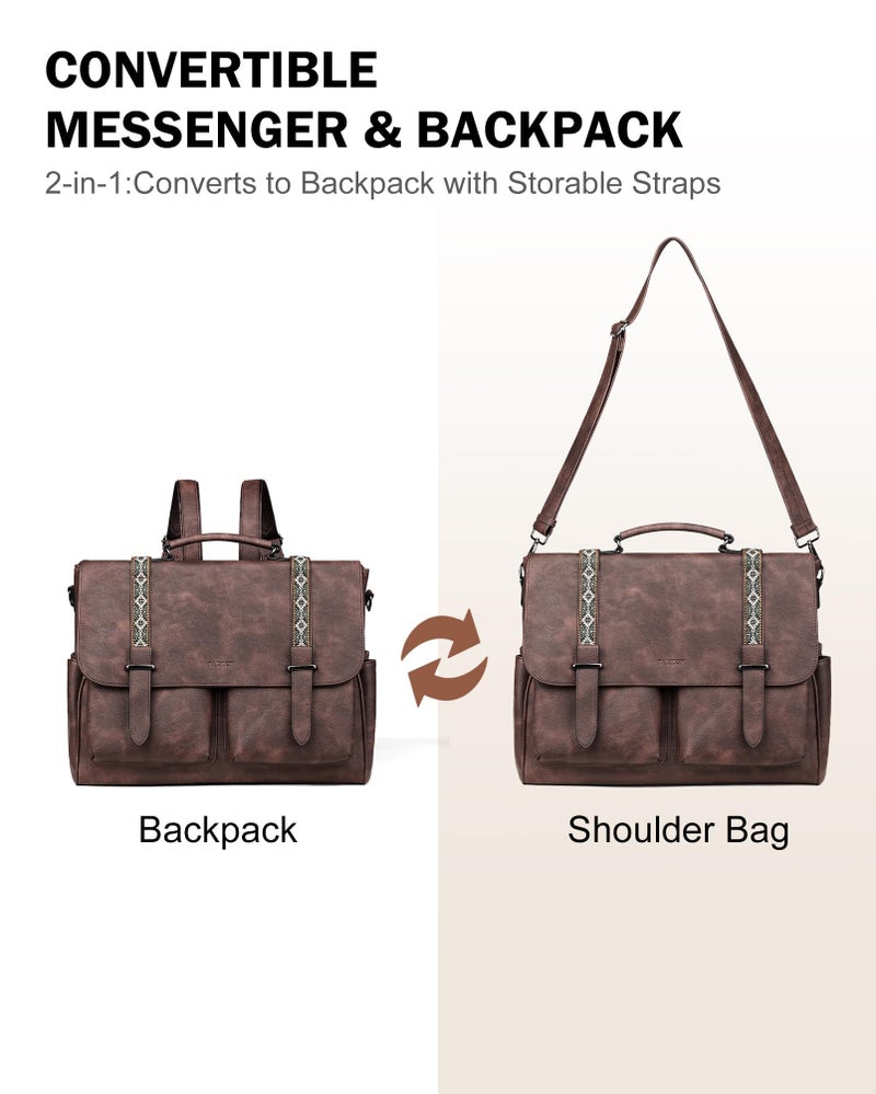 FADEON Messenger Bag for Women, Designer Leather Satchel Backpack Purses Large Laptop Briefcase Multi Pocket Shoulder Bags - Image 4