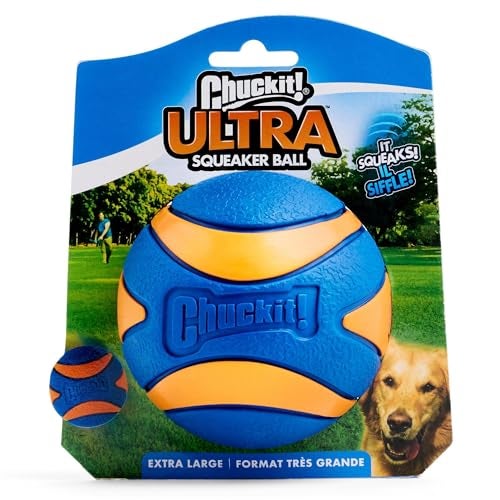 Chuckit Ultra Squeaker Dog Ball Extra Large Bouncy and Squeaky Pet Toy for Dogs 100 lbs Floats on Water Durable Rubber Size XL 35 Diameter Pack of 1 - Image 1