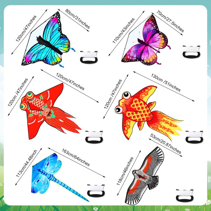 Leitee 6 Pack Large Kite for Kids and Adults Butterfly Kite for Kids Age 4-8-12 Dragonfly Owl Parrot Eagle Goldfish Teens Toy Easy to Fly for Game Beach Outdoor Activities Gifts(Cool Style) - Image 2