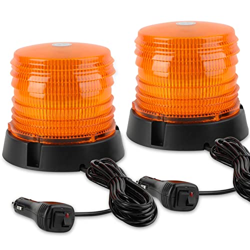 ASPL 2pcs LED Warning Flash Beacon Lights, 60 LED Amber Warning Safety Flashing Strobe Lights with Magnetic and 16 ft Straight Cord for Vehicle Truck Tractor Golf Carts UTV Car Bus,12V-24V - Image 1