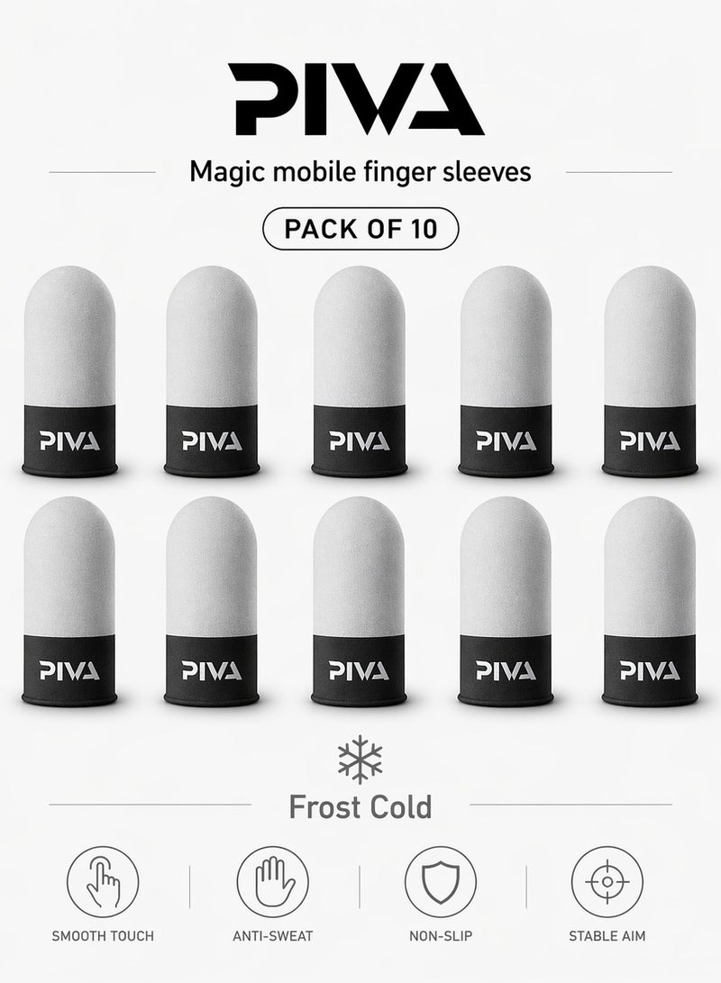 PIVA 10 Mobile Gaming Finger Sleeves – Frost Cold Silver Fiber Touchscreen Finger Cover for PUBG & FPS Games, Anti-Sweat, High Sensitivity, Smooth Control For Redmagic, Iphone, iPad, Samsung, Poco and Mobile Phones (5 Pairs / 10 PCS) - Image 1