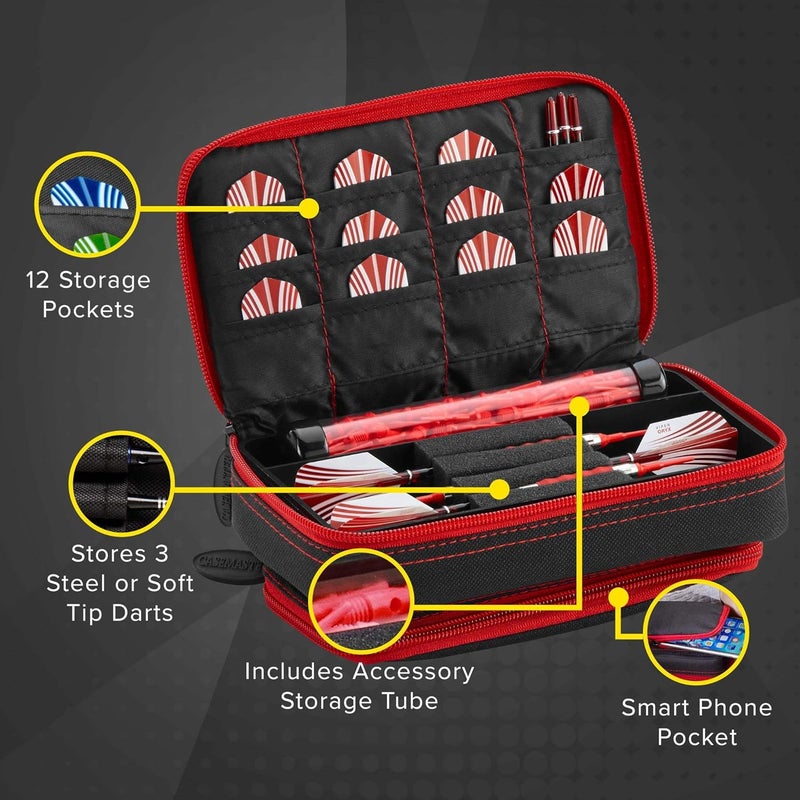 CASEMASTER Plazma Plus, 3 Dart Case for Soft and Steel Tip Darts Features Large Front Mobile Device Pocket, Built-in Storage Tube and Pockets for Flights, Tips, Shafts, and Personal Items - Image 2