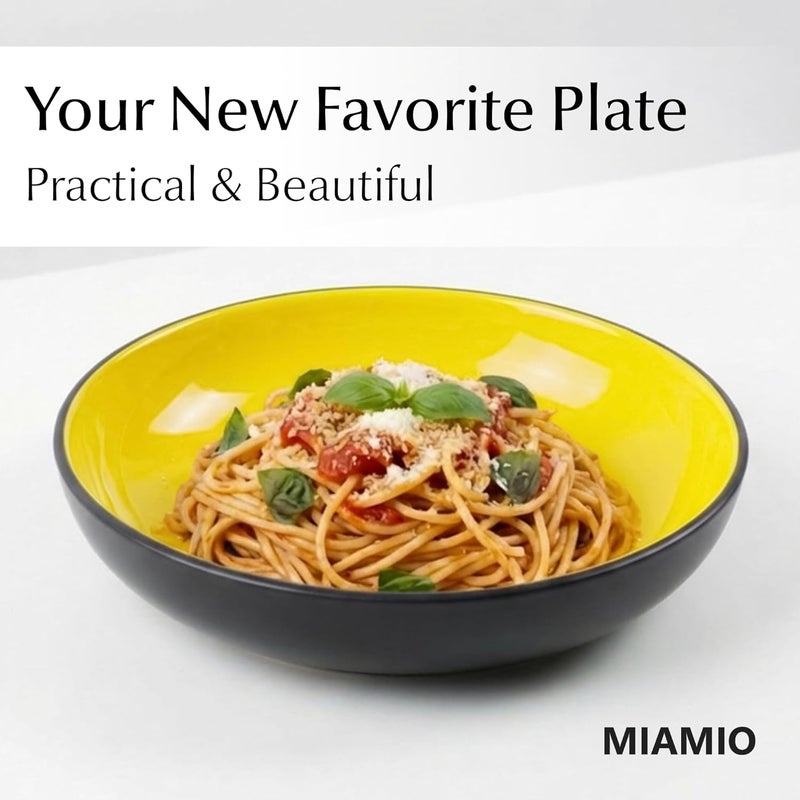 Universal design – 900 ml / 22 cm Set of 6 Pasta Bowls/Salad Bowls, Pasta Plates Wide and Shallow Bowl, Large Ceramic Stoneware Deep Plate Serving Soup - Le Papillon Collection Practical design alternatives - Image 2