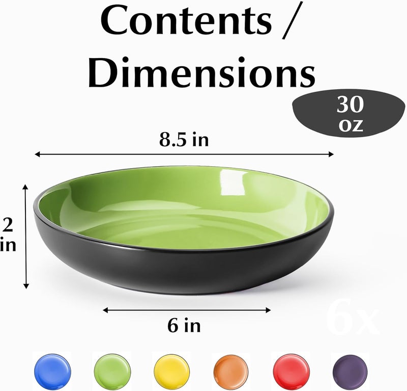 Universal design – 900 ml / 22 cm Set of 6 Pasta Bowls/Salad Bowls, Pasta Plates Wide and Shallow Bowl, Large Ceramic Stoneware Deep Plate Serving Soup - Le Papillon Collection Practical design alternatives - Image 4