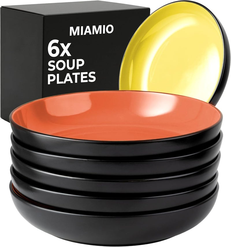 Universal design – 900 ml / 22 cm Set of 6 Pasta Bowls/Salad Bowls, Pasta Plates Wide and Shallow Bowl, Large Ceramic Stoneware Deep Plate Serving Soup - Le Papillon Collection Practical design alternatives - Image 1