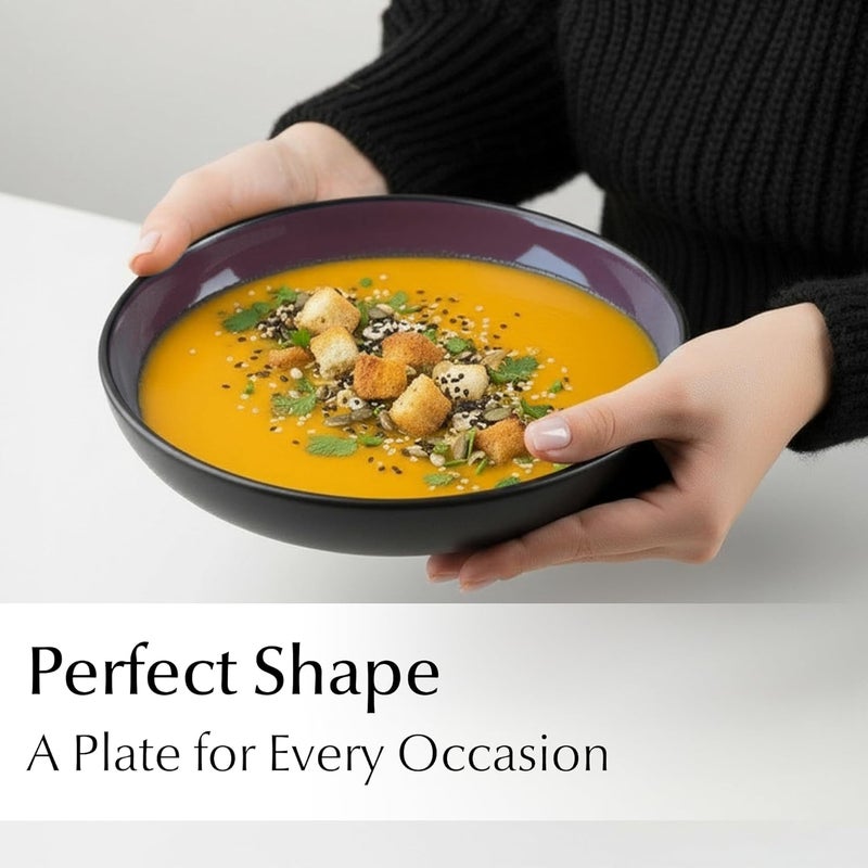 Universal design – 900 ml / 22 cm Set of 6 Pasta Bowls/Salad Bowls, Pasta Plates Wide and Shallow Bowl, Large Ceramic Stoneware Deep Plate Serving Soup - Le Papillon Collection Practical design alternatives - Image 5