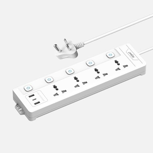 Artis 4MS-USBC 4 Universal Multi Switch Sockets with 2 USB-A & USB-C Port Surge Protector (White, 2 m) - Image 1