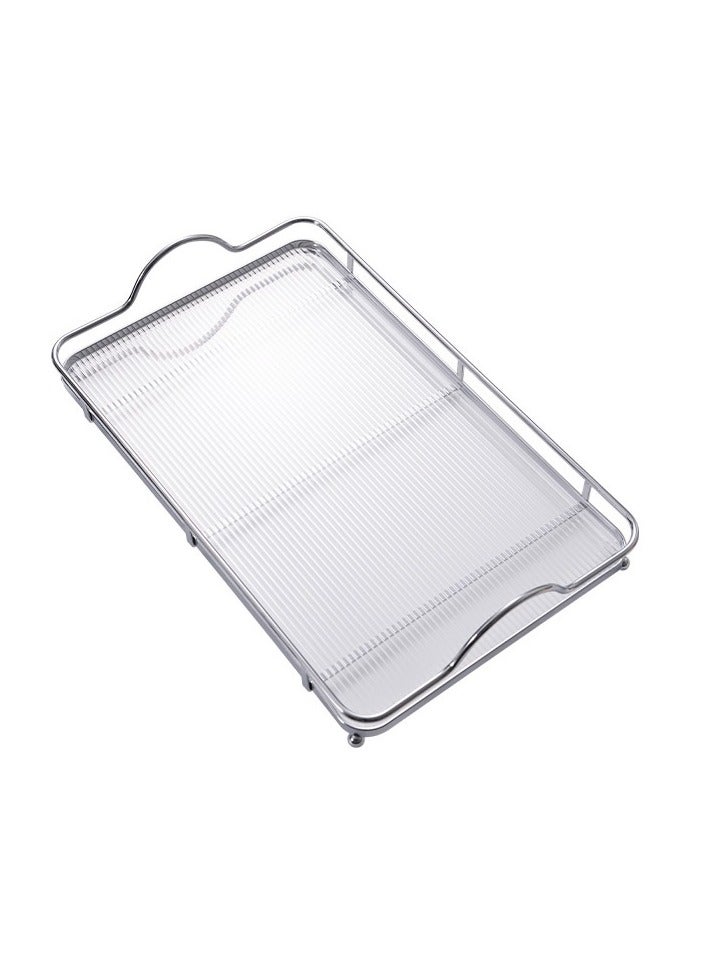 Silver Tray, Stainless Steel Large Rectangle Tray for Home Living Room Commercial Use for Serving Coffee Water Cups Fruits, Large Rectangle Tray Commercial Dishes Tray for Coffee  - Image 1