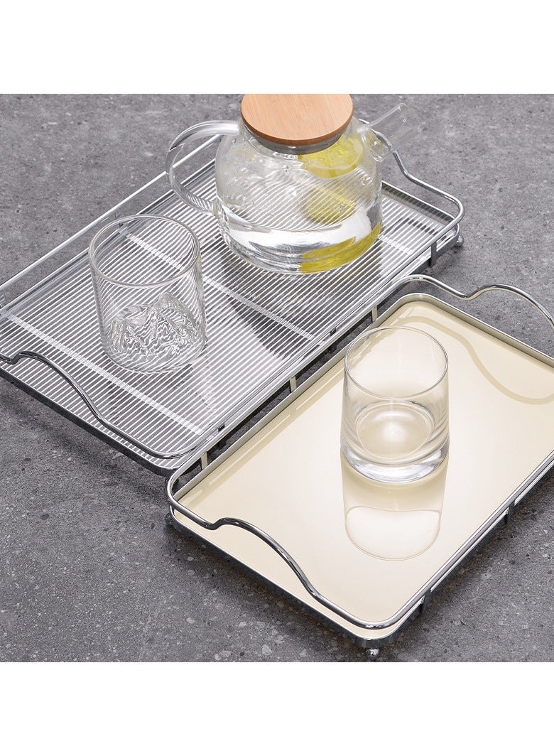 Silver Tray, Stainless Steel Large Rectangle Tray for Home Living Room Commercial Use for Serving Coffee Water Cups Fruits, Large Rectangle Tray Commercial Dishes Tray for Coffee  - Image 2