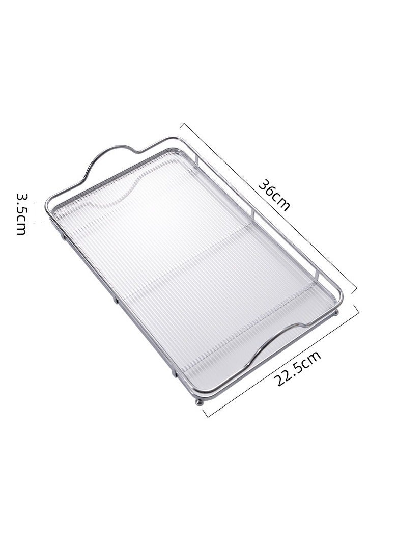 Silver Tray, Stainless Steel Large Rectangle Tray for Home Living Room Commercial Use for Serving Coffee Water Cups Fruits, Large Rectangle Tray Commercial Dishes Tray for Coffee  - Image 5