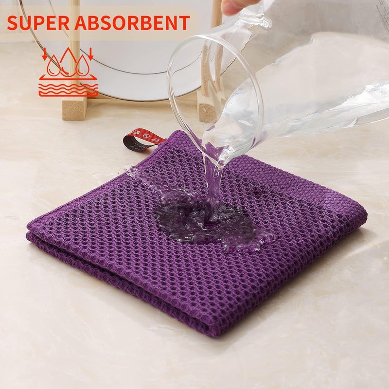 Kitinjoy 100 Cotton Kitchen Dish Cloths 6 Pack Waffle Weave Ultra Soft Absorbent Dish Towels for Drying Dishes Quick Drying Kitchen Towels Dish Rags 12 X 12 Inches Violet - Image 3