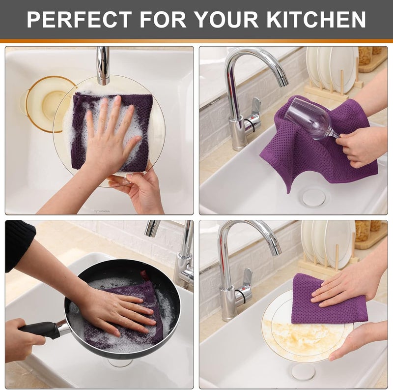 Kitinjoy 100 Cotton Kitchen Dish Cloths 6 Pack Waffle Weave Ultra Soft Absorbent Dish Towels for Drying Dishes Quick Drying Kitchen Towels Dish Rags 12 X 12 Inches Violet - Image 4