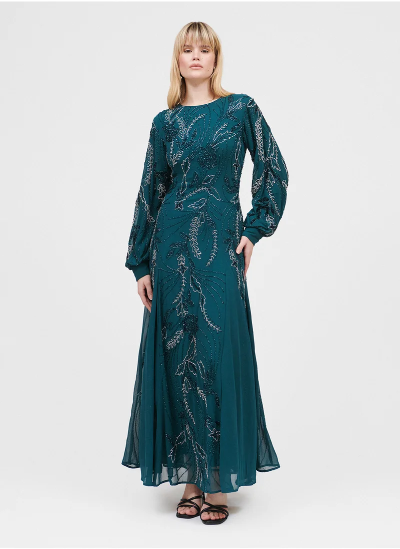 MARYISA Oya Modest Embellished Sequin Maxi Dress