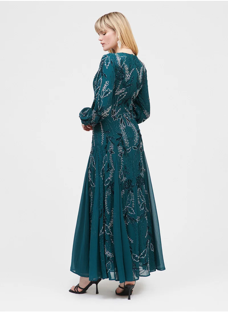 MARYISA Oya Modest Embellished Sequin Maxi Dress