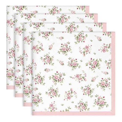 Arquiel Pink Floral Rose Print Cloth Napkins 100% Cotton, 18" X 18" Dinner Napkins Cloth Set, Washable Napkins for Home, Kitchen, Dinner, Party, Wedding, Cocktail, Set of 4 - Image 1