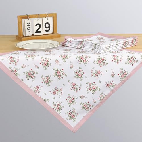 Arquiel Pink Floral Rose Print Cloth Napkins 100% Cotton, 18" X 18" Dinner Napkins Cloth Set, Washable Napkins for Home, Kitchen, Dinner, Party, Wedding, Cocktail, Set of 4 - Image 2