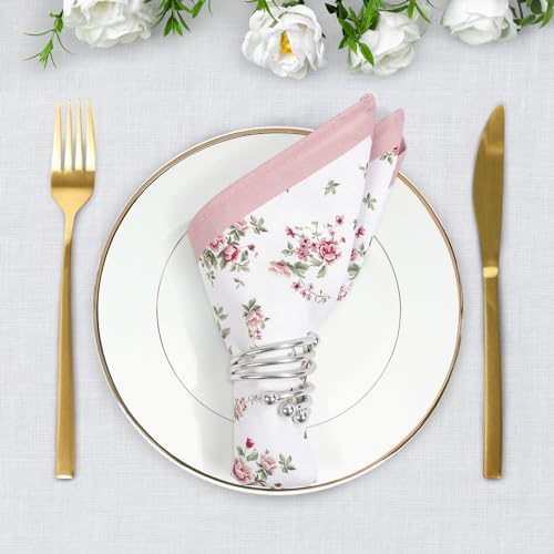 Arquiel Pink Floral Rose Print Cloth Napkins 100% Cotton, 18" X 18" Dinner Napkins Cloth Set, Washable Napkins for Home, Kitchen, Dinner, Party, Wedding, Cocktail, Set of 4 - Image 4