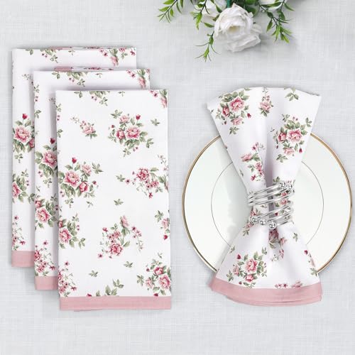 Arquiel Pink Floral Rose Print Cloth Napkins 100% Cotton, 18" X 18" Dinner Napkins Cloth Set, Washable Napkins for Home, Kitchen, Dinner, Party, Wedding, Cocktail, Set of 4 - Image 5