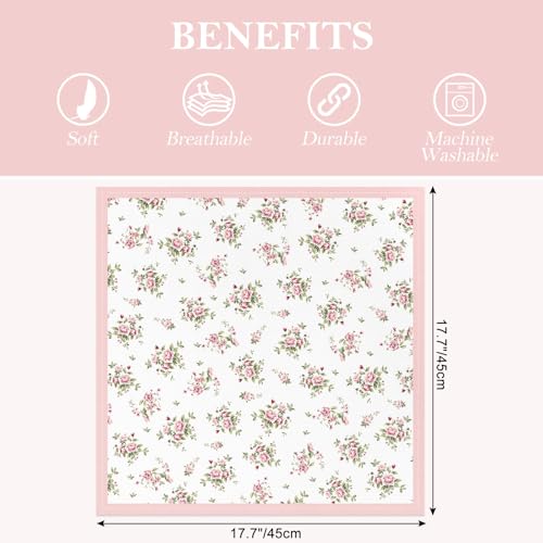 Arquiel Pink Floral Rose Print Cloth Napkins 100% Cotton, 18" X 18" Dinner Napkins Cloth Set, Washable Napkins for Home, Kitchen, Dinner, Party, Wedding, Cocktail, Set of 4 - Image 3