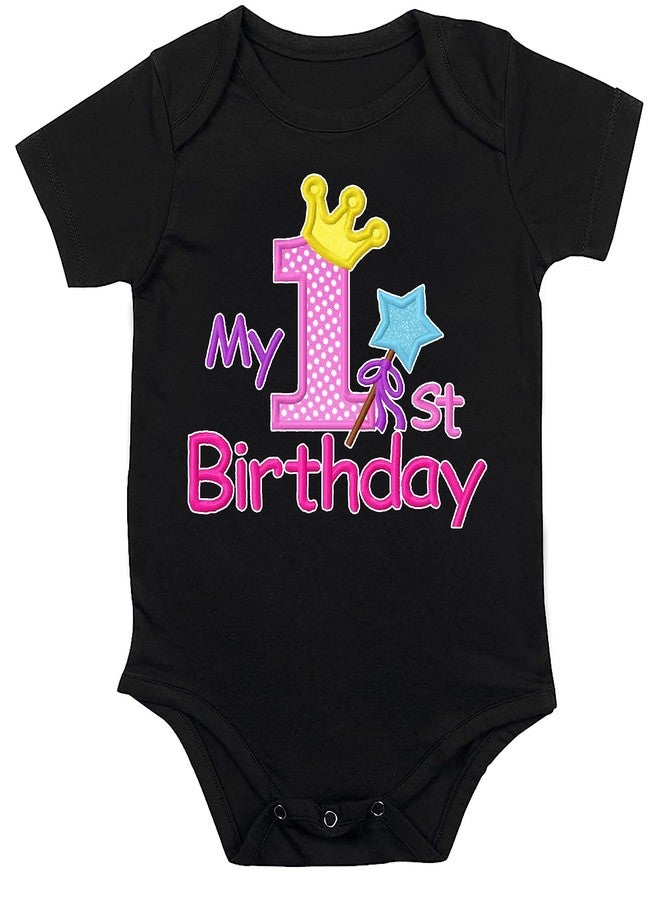 PrintHolic My 1st Birthday Baby Romper Bodysuits Newborn Romper Half Sleeve Envelope Neck Cotton Blend Cute Outfit 1year B'day Rompers For Baby Boy & Girl (Black, 9-12 Months)
