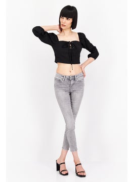 Missguided Women Square Neck Long Sleeves Crop Top, Black  - Image 2