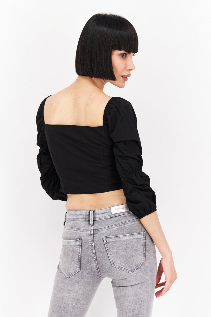 Missguided Women Square Neck Long Sleeves Crop Top, Black - Image 4
