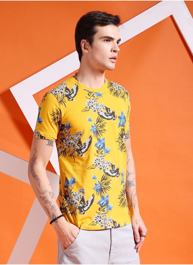 The Indian Garage Co Men Slim Fit Tropical Print Round Neck Tshirt  - Image 3