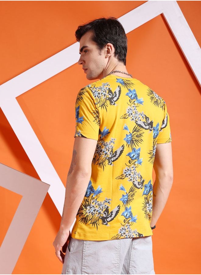 The Indian Garage Co Men Slim Fit Tropical Print Round Neck Tshirt  - Image 2