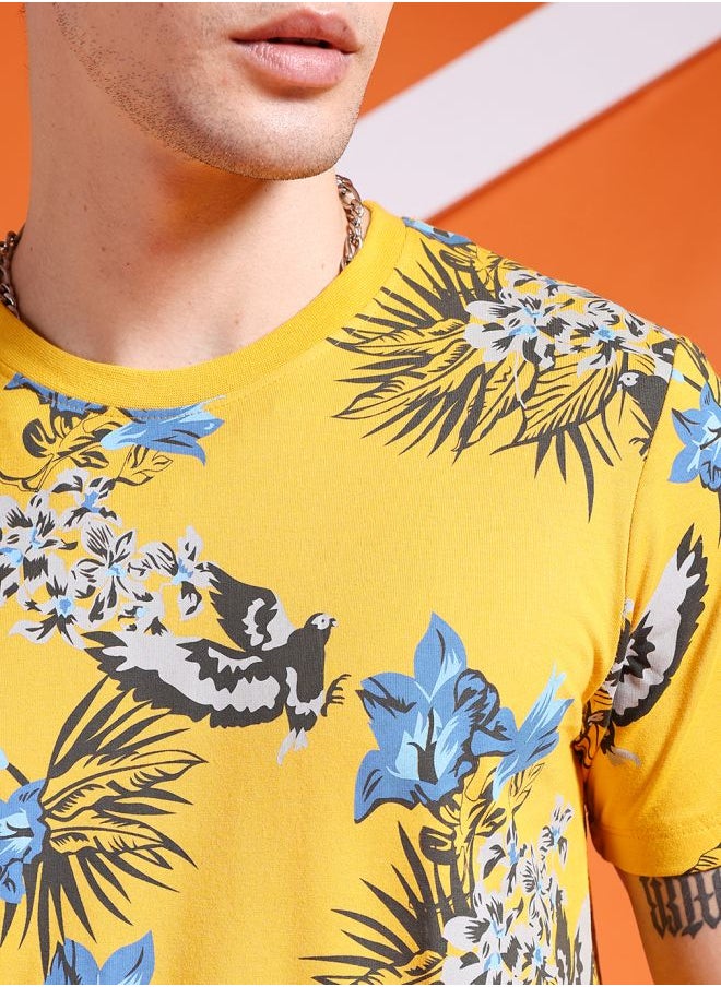 The Indian Garage Co Men Slim Fit Tropical Print Round Neck Tshirt  - Image 4