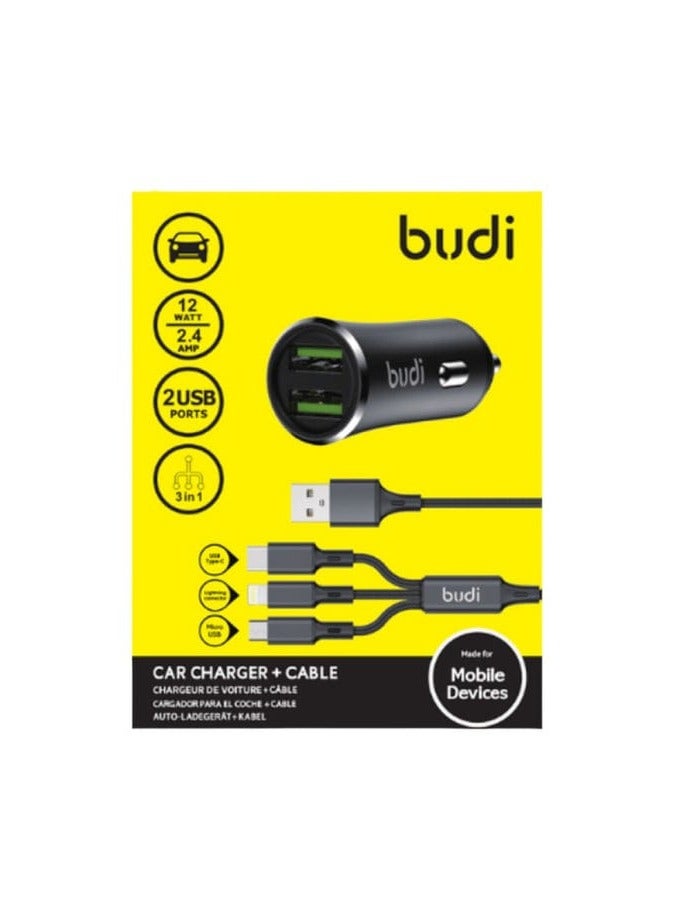 بودي شاحن سيارة 12 واط مع كيبل 3 في 1 بطول 1 متر - Image 1