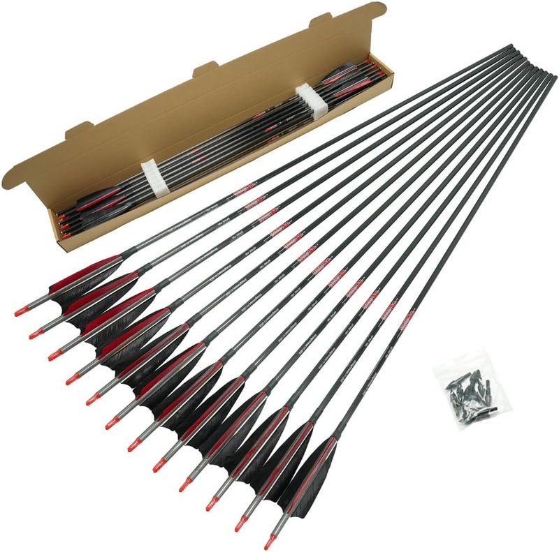 Linkboy Archery Pure Carbon Arrows Spine 300 340 400 500 600 700 800 900 1000 for Compound Recurve Bow Hunting Shooting Target 12pcs - Image 3