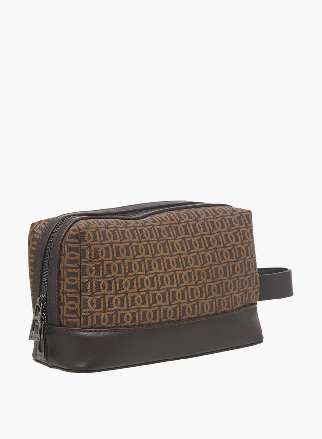 دوتشيني Monogram Print Pouch with Wrist Handle and Zip Closure