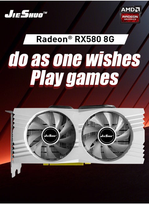 بطاقة رسومات ايه ام دي RX 580 سعة 8 جيجابايت 256 بت 8 جيجابايت في الثانية DP/HDMI بي اس اي اكسبرس 3.0 16X للكمبيوتر المكتبي وكمبيوتر الألعاب (RX 580 8G)