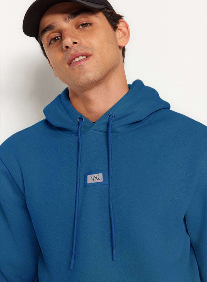 trendyol Indigo Hooded Regular/Normal Cut Labeled Inside Polar Fleece Cotton Thick Sweatshirt - Image 2