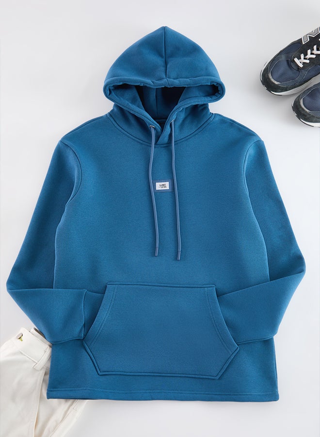 trendyol Indigo Hooded Regular/Normal Cut Labeled Inside Polar Fleece Cotton Thick Sweatshirt - Image 5