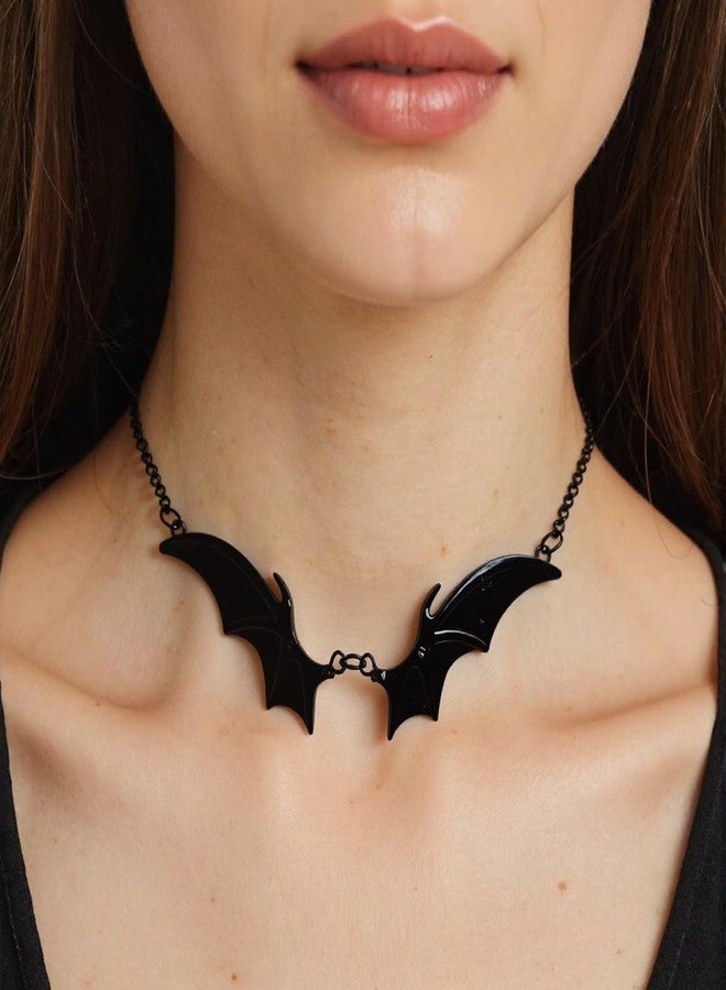Thalireth Gothic Bat Necklace Bat Earrings Punk Cool Black Bat Jewelry Sets Vampire Bat Earrings Goth Bat Wings Necklace Gothic Halloween Party Jewelry For Women Gifts - Image 4