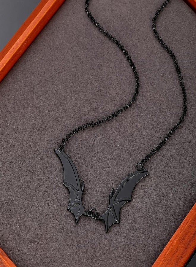 Thalireth Gothic Bat Necklace Bat Earrings Punk Cool Black Bat Jewelry Sets Vampire Bat Earrings Goth Bat Wings Necklace Gothic Halloween Party Jewelry For Women Gifts - Image 5