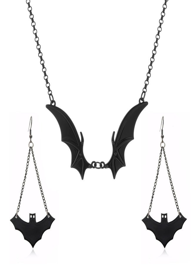 Thalireth Gothic Bat Necklace Bat Earrings Punk Cool Black Bat Jewelry Sets Vampire Bat Earrings Goth Bat Wings Necklace Gothic Halloween Party Jewelry For Women Gifts - Image 1