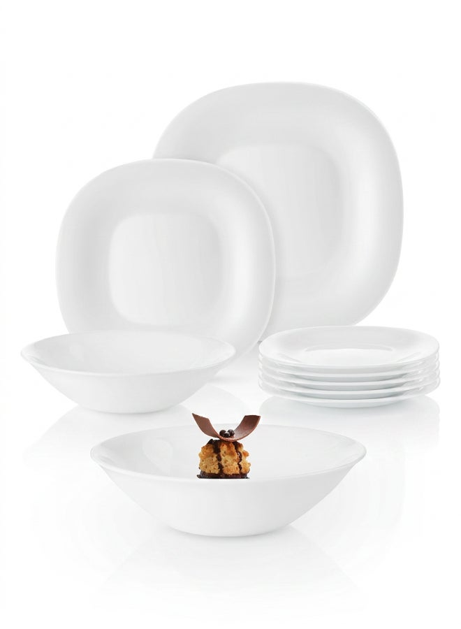 Luminarc Neo Carine 18 Piece Dinner Set includes 6 x 26cm Dinner Plates, 6 x 21cm Soup Plates, 6 x 19cm Dessert Plates, Tempered High Qualtiy Glass, Chip resistant, Microwave Safe - Image 1